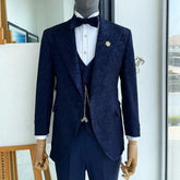Floral Pattern Tuxedo Suits for Men Wedding 2023 Slim Fit Peak Lapel Custom Jacquard Blazer 3 Piece (Blazer + Vest + Pants)